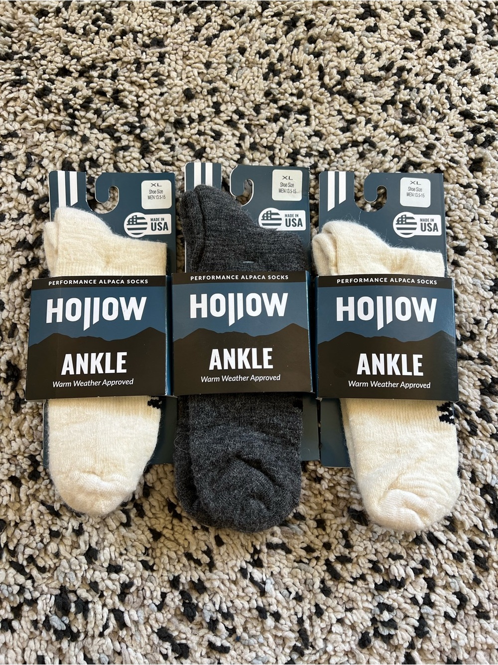 Hollow Alpaca Ankle Socks Lot of 3 Pair White Grey Size XL